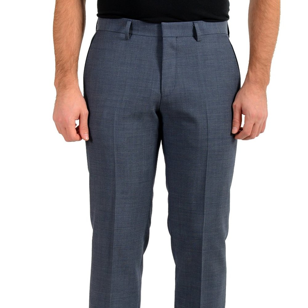 Hugo Boss Men's "Gido" Blue 100% Wool Slim Flat Front Dress Pants